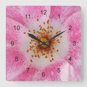 Horloge Carrée fleur rose à l'ombre
