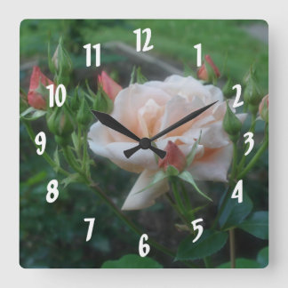 Horloge Carrée Fleur Rose de pêche