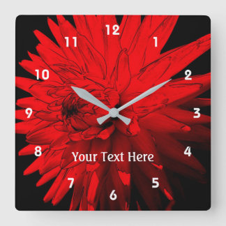 Horloge Carrée Fleur Rouge Hot Dahlia personnalisée