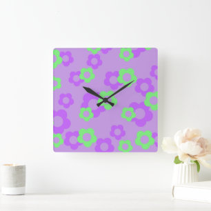 Horloge Carrée Fleur sauvage violet Bold Y2K Vibrant Décor de la 