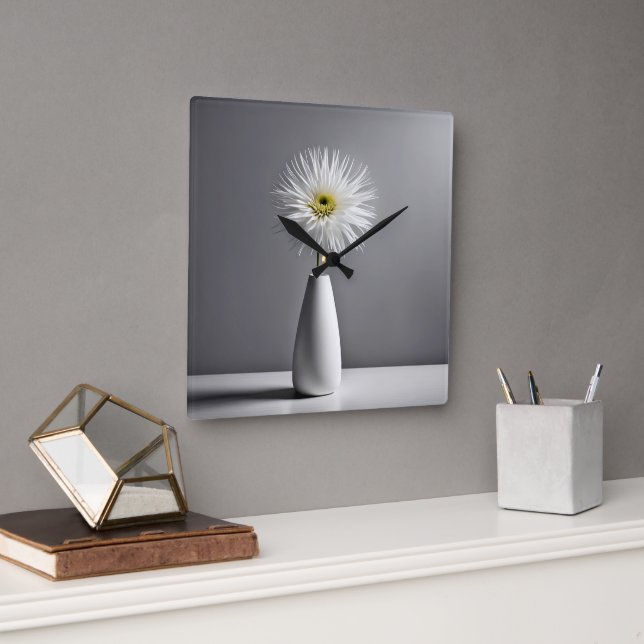 Horloge Carrée Fleur simple dans le vase (Bureau)