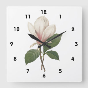 Horloge Carrée Fleur vintage, décoration murale dessin magnolia