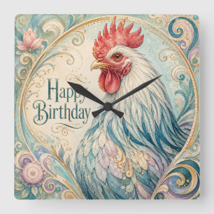 Horloge Carrée Fleurissement d'anniversaire du Coq Royal