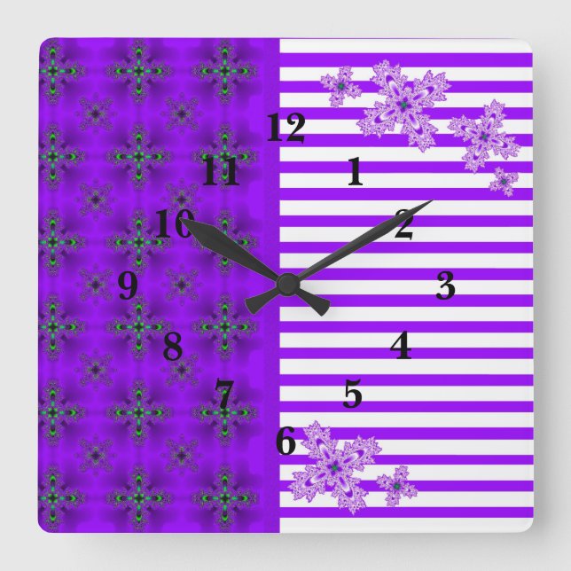 Horloge Carrée Fleurs Artdeco dans le style rétro (Recto)