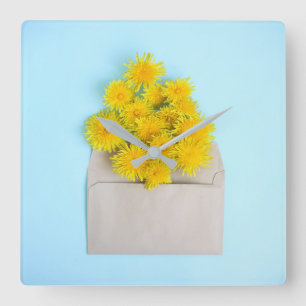 Horloge Carrée Fleurs Dandelions en enveloppe