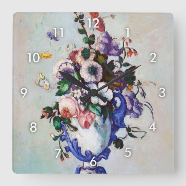 Horloge Carrée Fleurs dans un Vase Rococo, Paul Cezanne (Recto)