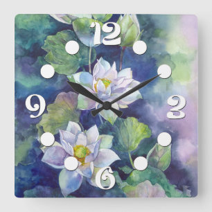Horloge Carrée Fleurs d'aquarelle losange blanc illustration fleu