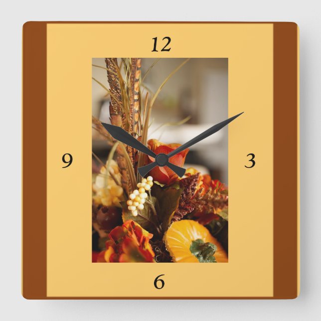 Horloge Carrée Fleurs d'automne - (Recto)