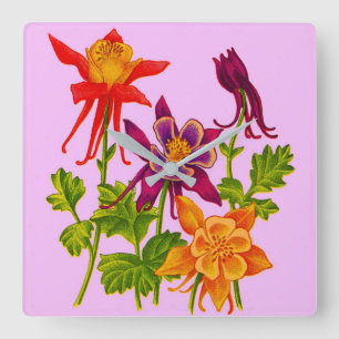 Horloge Carrée fleurs de columbine