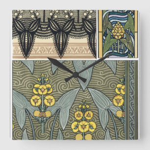 Horloge Carrée Fleurs de jardin Art Nouveau vintage en forme de p