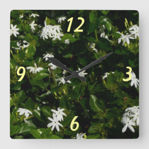 Horloge Carrée Fleurs de jasmin Botanique tropicale florale