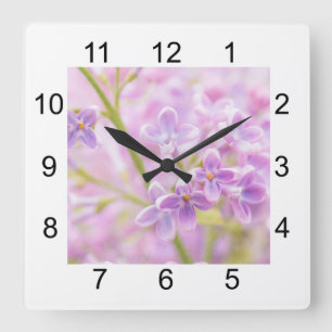 Horloge Carrée Fleurs de lilas brume
