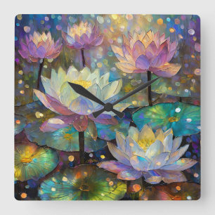 Horloge Carrée Fleurs de lotus délicates s'épanouissant dans la n