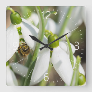 Horloge Carrée Fleurs de neige