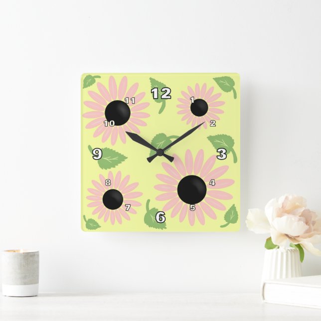 Horloge Carrée Fleurs de printemps (Maison)