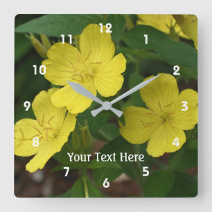 Horloge Carrée Fleurs de printemps primevère jaune personnalisées