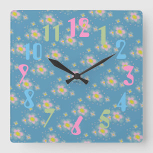 Horloge Carrée Fleurs de printemps (rose/bleu)