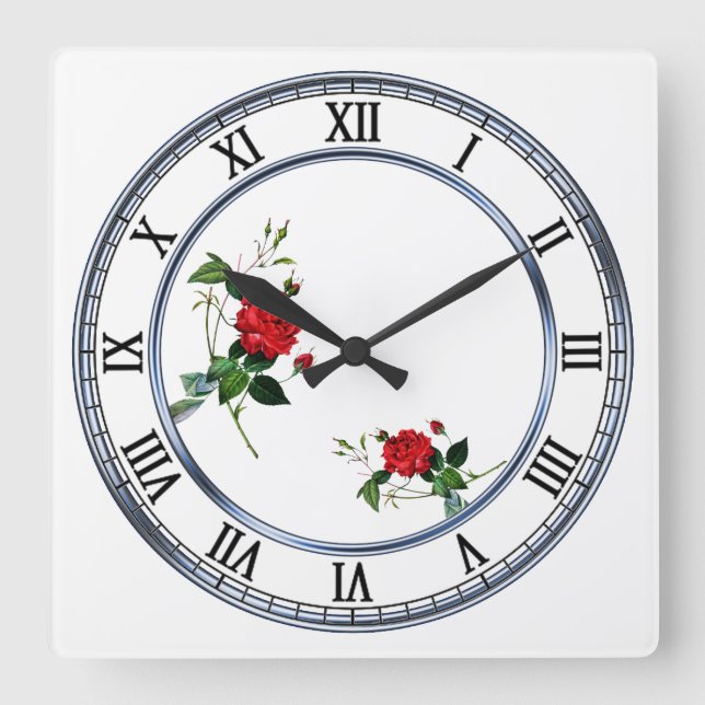 Horloge Carrée fleurs de rose blanche, Pierre Joseph Redouté (Recto)