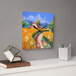 Horloge Carrée Fleurs de soleil colorées de l'été La Provence Fra
