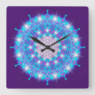 Horloge Carrée FLEURS DE VIE/Blume des Lebens Stars Mandala