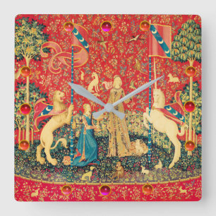 Horloge Carrée Fleurs d'Imaginaires, animaux, pierres précieuses