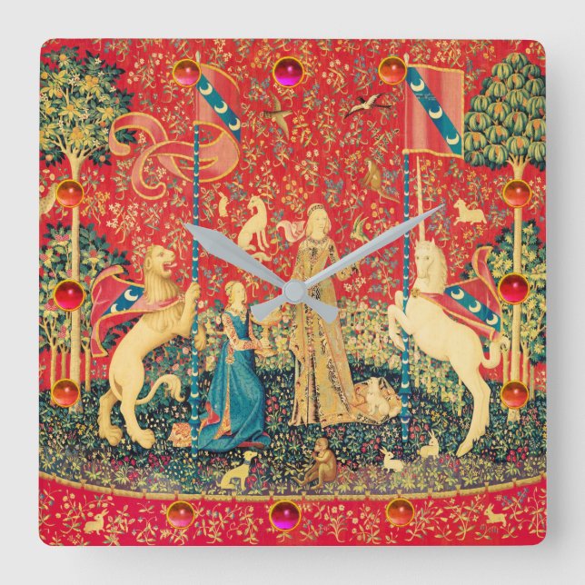 Horloge Carrée Fleurs d'Imaginaires, animaux, pierres précieuses (Recto)