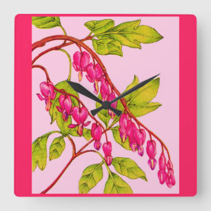 Horloge Carrée fleurs du coeur saignant