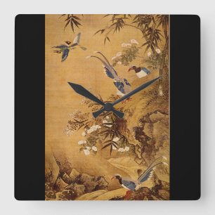 Horloge Carrée Fleurs et oiseaux', Hsiao Yung_L'Orient