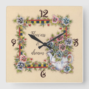 Horloge Carrée Fleurs et rêve