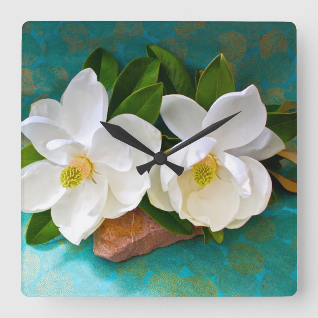 Horloge Carrée Fleurs | Fleur Magnolia (Recto)