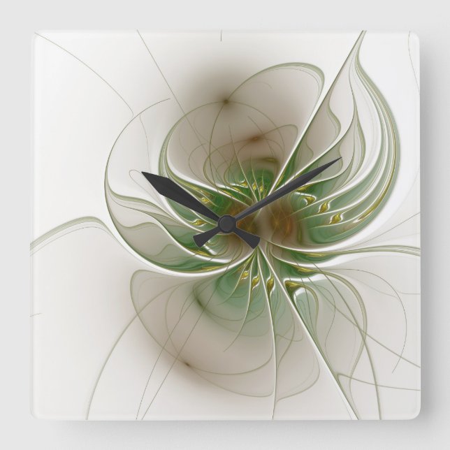 Horloge Carrée Fleurs imaginaires fractales douces et tendres (Recto)