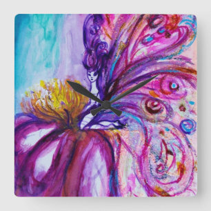 HORLOGE CARRÉE FLEURS MORTES BLANCHES EN ROSE, PARKLES D'OR