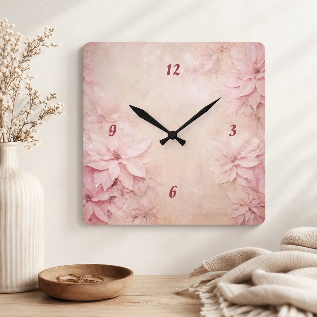 Horloge Carrée Fleurs roses  (Créateur téléchargé)