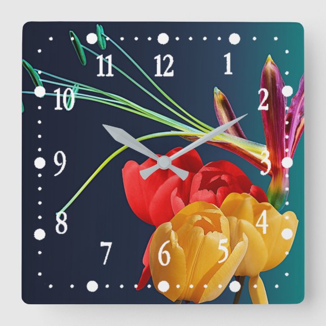 Horloge Carrée Fleurs roses-17250 (Recto)