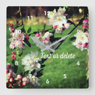 Horloge Carrée Fleurs roses et blanches printanières