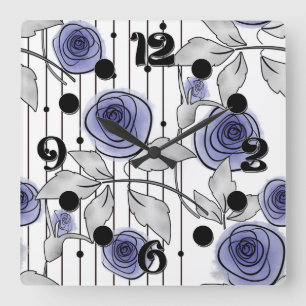 Horloge Carrée Fleurs roses modernes Abstraites violet gris blanc