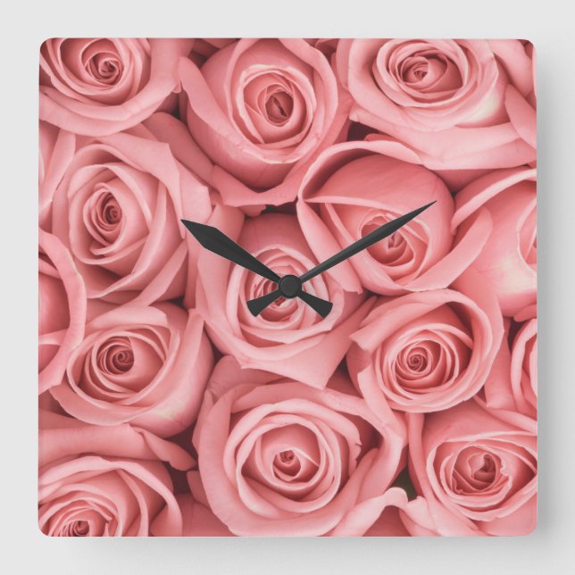 Horloge Carrée Fleurs | Roses roses (Recto)