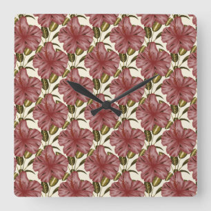 Horloge Carrée Fleurs tropicales sans couture motif fleurs roug