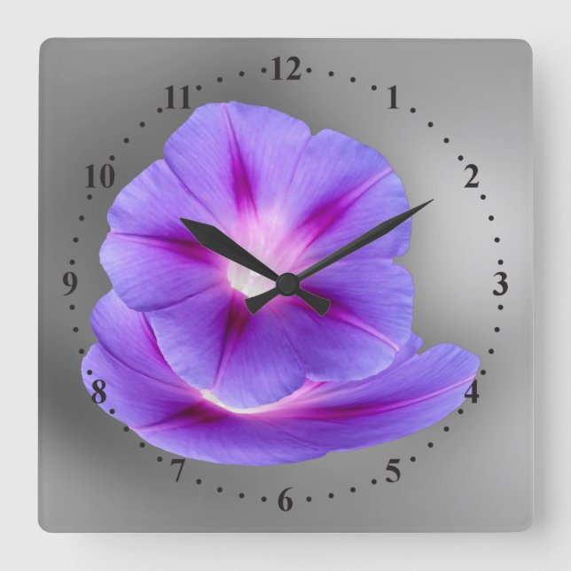 Horloge Carrée fleurs violettes éclatantes (Recto)