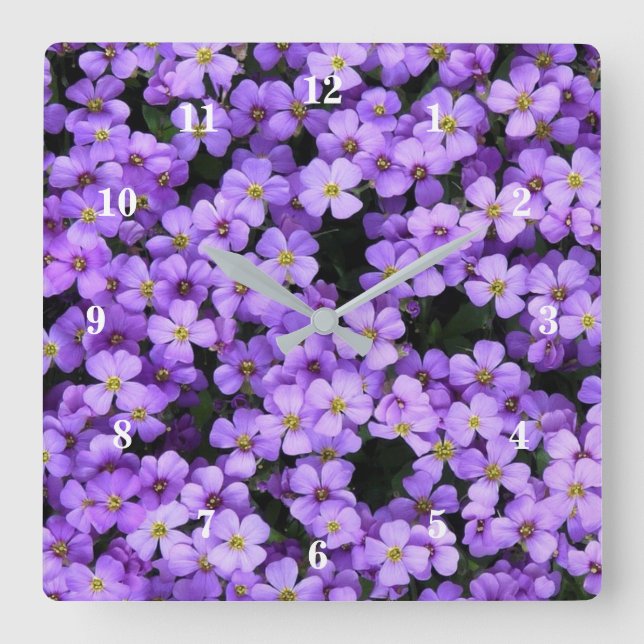 Horloge Carrée Fleurs violettes - Printemps (Recto)