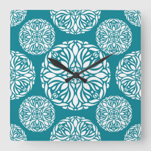 Horloge Carrée Flocon de neige floral d'hiver