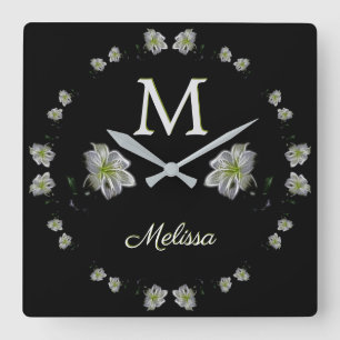 Horloge Carrée Floral d'Elegant