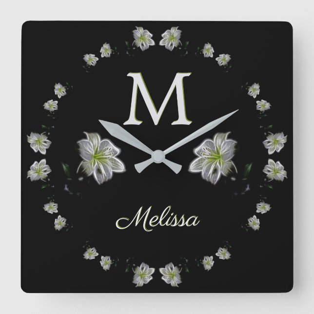 Horloge Carrée Floral d'Elegant (Recto)