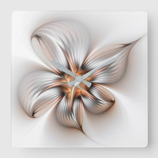 Horloge Carrée Floral Elegance Modern Abstract Fractal Art (Recto)