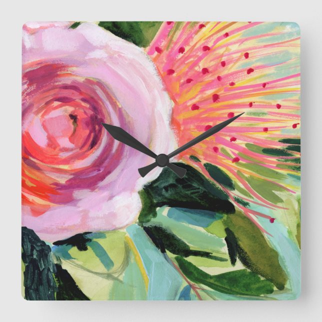 Horloge Carrée Floral I (Recto)