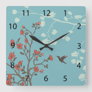 Horloge Carrée Floral moderne 2 Mariage