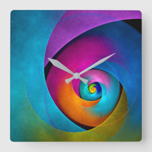 Horloge Carrée Floral moderne Art Abstrait rose Bleu Motif #17