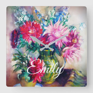 Horloge Carrée Floral painting