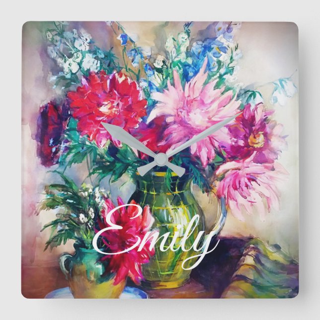 Horloge Carrée Floral painting (Recto)