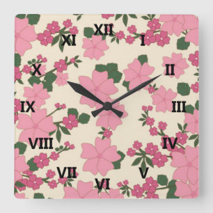 Horloge Carrée Floral rose Vintage